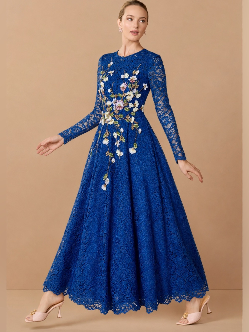 NWT Park108 Luxury Blue Lace Floral Embellished Beaded Dress 4